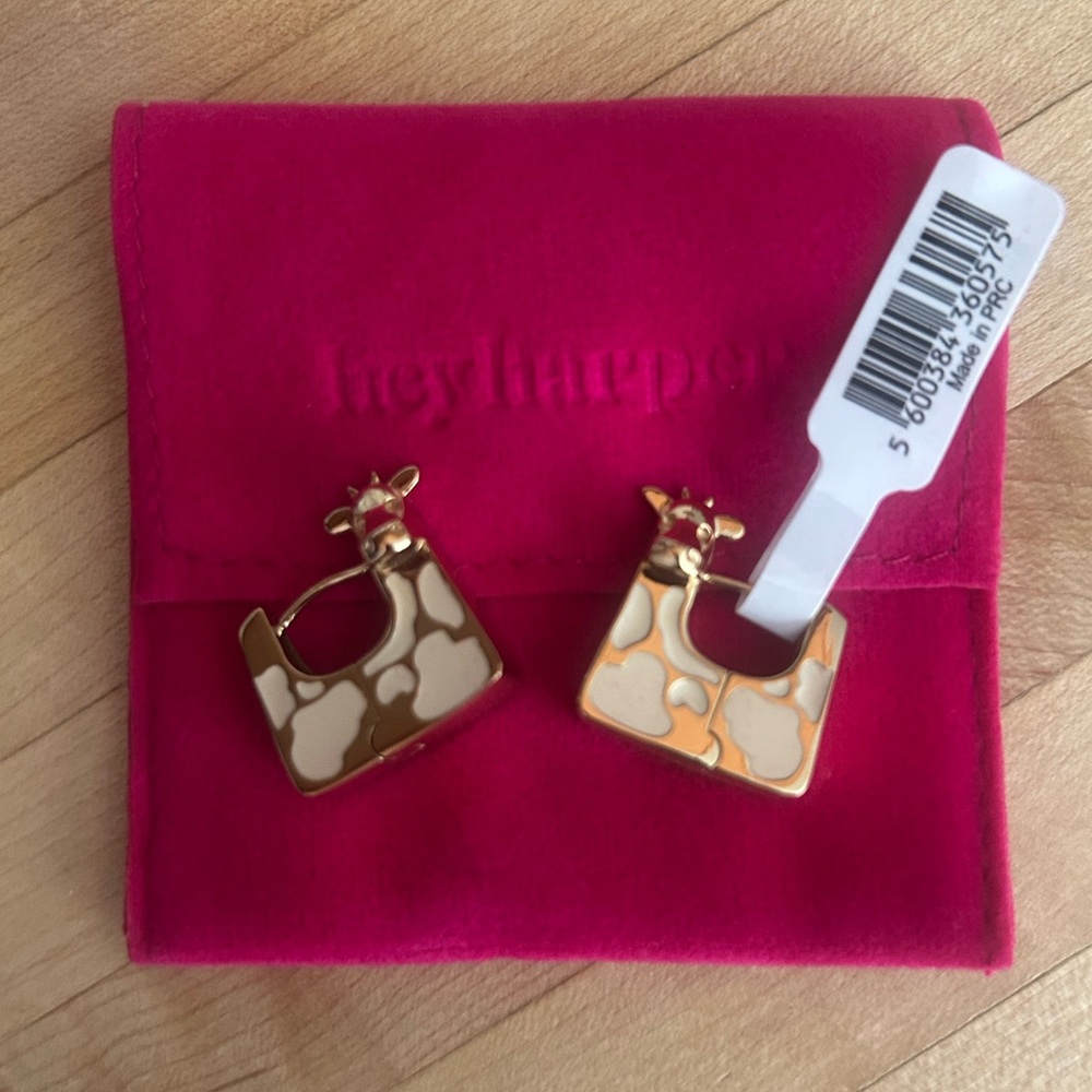 Harper Gold and Cream Moo Earrings